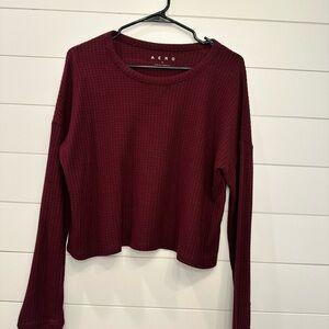 Aero Women's Wine Long Sleeve Waffle Knit Top